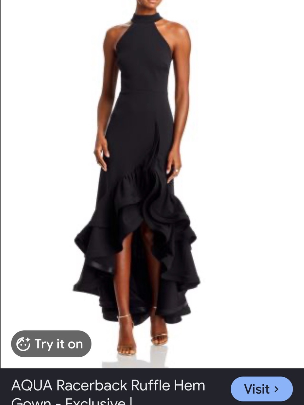 Aqua Black Halter High-Low Ruffle Gown - Picture 5 of 6